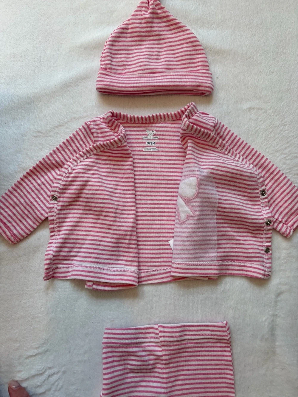 Koalababy Pink and White Striped Pajama Set with beanie